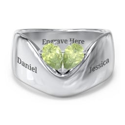 Toi et Moi Pear Gemstone Ring with Wide Curved Band