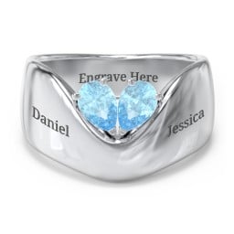 Toi et Moi Pear Gemstone Ring with Wide Curved Band