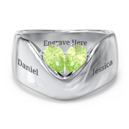 Toi et Moi Pear Gemstone Ring with Wide Curved Band