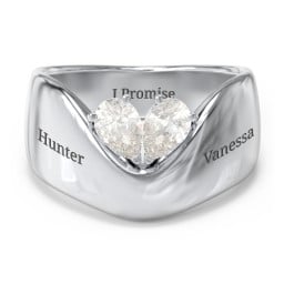 Toi et Moi Pear Gemstone Ring with Wide Curved Band