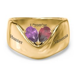 Toi et Moi Pear Gemstone Ring with Wide Curved Band