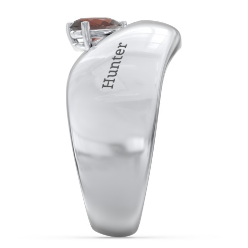 Toi et Moi Pear Gemstone Ring with Wide Curved Band – Sterling Silver with Garnet