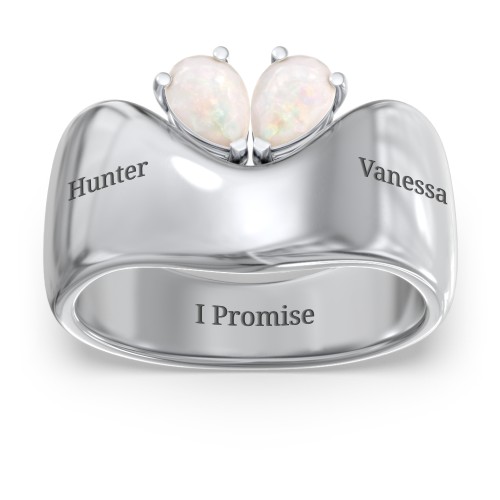 Toi et Moi Pear Gemstone Ring with Wide Curved Band