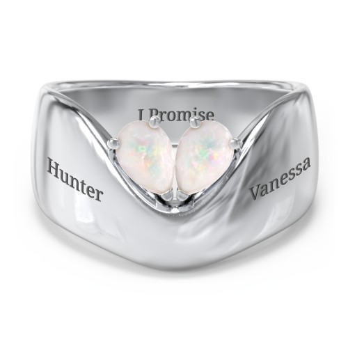 Toi et Moi Pear Gemstone Ring with Wide Curved Band