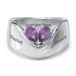 Toi et Moi Pear Gemstone Ring with Wide Curved Band in 925 Sterling Silver with Amethyst