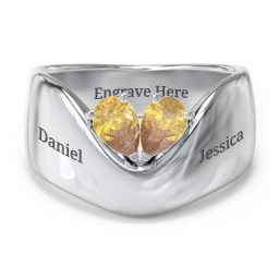 Toi et Moi Pear Gemstone Ring with Wide Curved Band in 925 Sterling Silver with Citrine