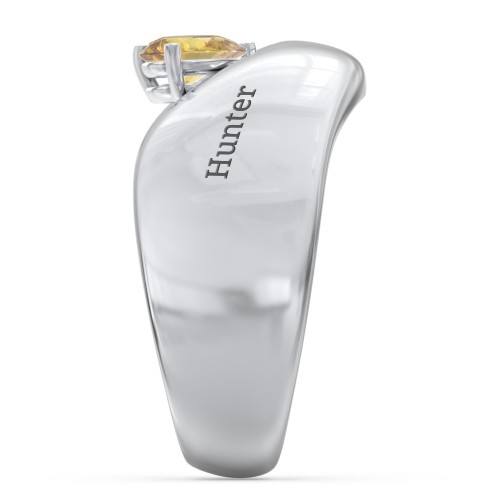 Toi et Moi Pear Gemstone Ring with Wide Curved Band – Sterling Silver with Citrine