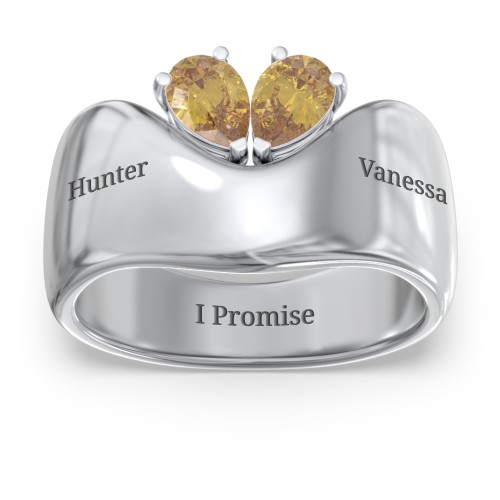 Toi et Moi Pear Gemstone Ring with Wide Curved Band – Sterling Silver with Citrine