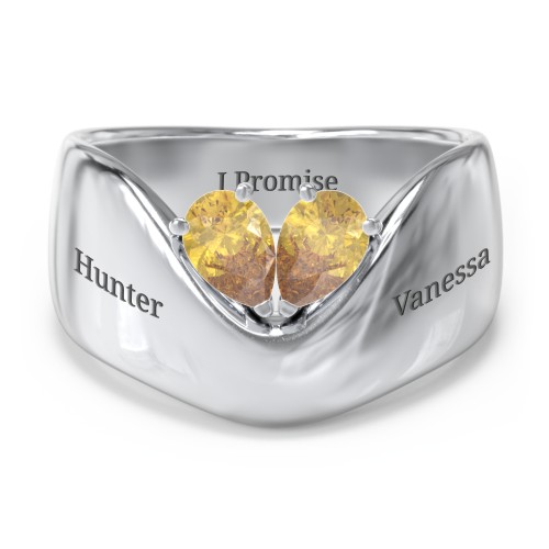 Toi et Moi Pear Gemstone Ring with Wide Curved Band – Sterling Silver with Citrine