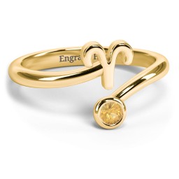 Zodiac Sign & Birthstone Bypass Ring in 18K Gold Plated Silver with Citrine