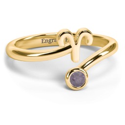 Zodiac Sign & Birthstone Bypass Ring in 18K Gold Plated Silver with Alexandrite