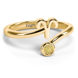 Zodiac Sign & Birthstone Bypass Ring in 18K Gold Plated Silver with Citrine