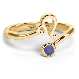 Zodiac Sign & Birthstone Bypass Ring in 18K Gold Plated Silver with Blue Sapphire