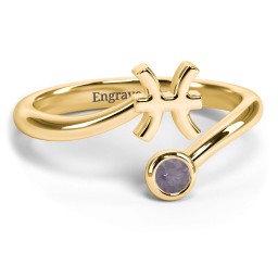 Zodiac Sign & Birthstone Bypass Ring in 18K Gold Plated Silver with Alexandrite
