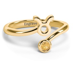Zodiac Sign & Birthstone Bypass Ring in 18K Gold Plated Silver with Citrine
