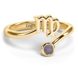 Zodiac Sign & Birthstone Bypass Ring in 18K Gold Plated Silver with Alexandrite