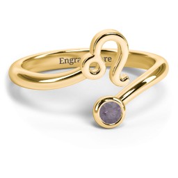 Zodiac Sign & Birthstone Bypass Ring in 18K Gold Plated Silver with Alexandrite