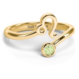Zodiac Sign & Birthstone Bypass Ring in 18K Gold Plated Silver with Peridot