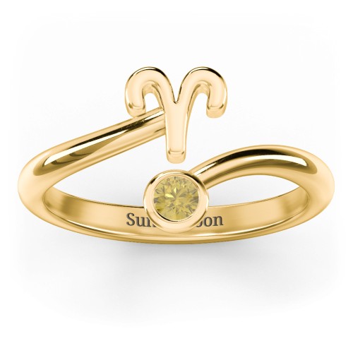 Zodiac Sign & Birthstone Bypass Ring – 18K Gold Plated Silver with Citrine