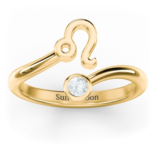Zodiac Sign & Birthstone Bypass Ring – 18K Gold Plated Silver with Aquamarine