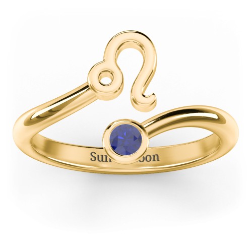 Zodiac Sign & Birthstone Bypass Ring – 18K Gold Plated Silver with Blue Sapphire