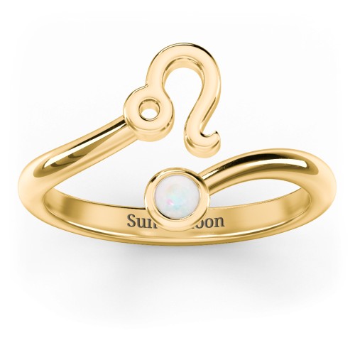 Zodiac Sign & Birthstone Bypass Ring – 18K Gold Plated Silver with Opal