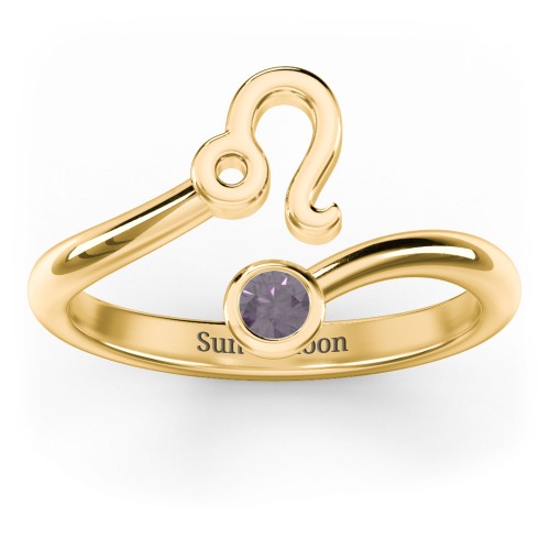 Zodiac Sign & Birthstone Bypass Ring – 18K Gold Plated Silver with Alexandrite