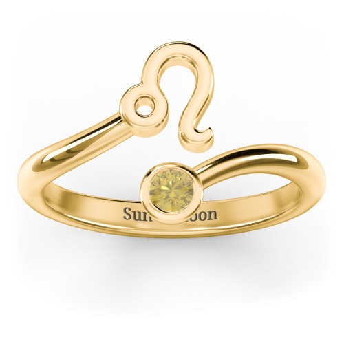 Zodiac Sign & Birthstone Bypass Ring – 18K Gold Plated Silver with Citrine