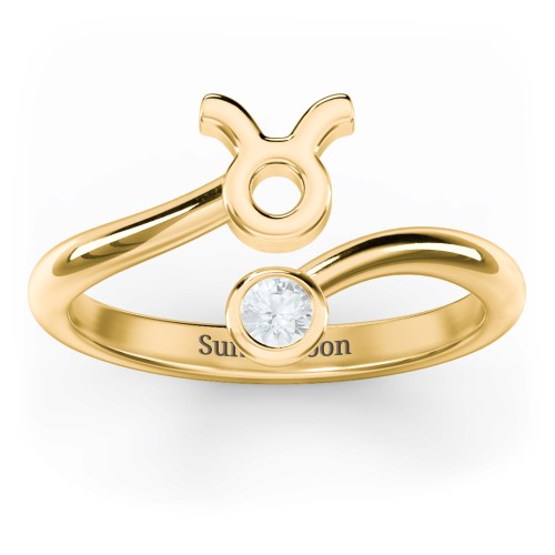 Zodiac Sign & Birthstone Bypass Ring – 18K Gold Plated Silver with Aquamarine