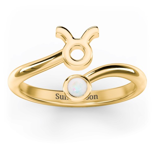 Zodiac Sign & Birthstone Bypass Ring – 18K Gold Plated Silver with Opal