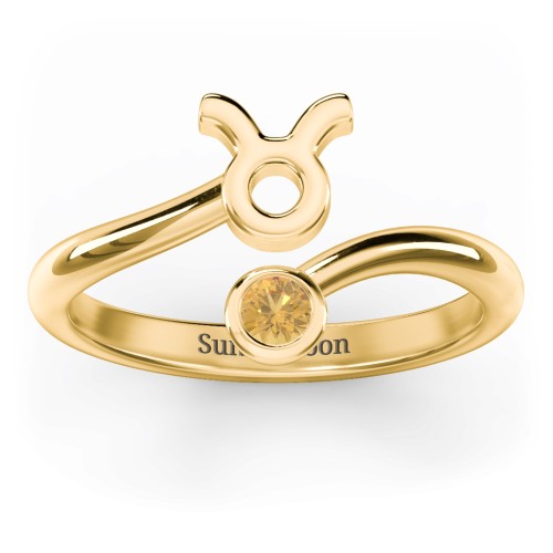 Zodiac Sign & Birthstone Bypass Ring – 18K Gold Plated Silver with Citrine