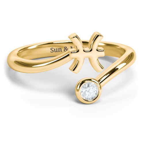 Zodiac Sign & Birthstone Bypass Ring – 18K Gold Plated Silver with Aquamarine