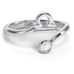 Zodiac Sign & Birthstone Bypass Ring in 925 Sterling Silver with Aquamarine