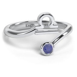 Zodiac Sign & Birthstone Bypass Ring in 925 Sterling Silver with Blue Sapphire