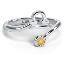 Zodiac Sign & Birthstone Bypass Ring in 925 Sterling Silver with Citrine