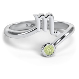Zodiac Sign & Birthstone Bypass Ring in 925 Sterling Silver with Peridot