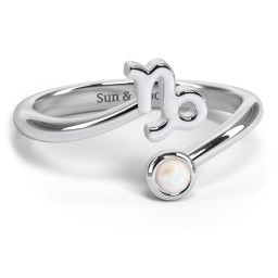 Zodiac Sign & Birthstone Bypass Ring in 925 Sterling Silver with Opal