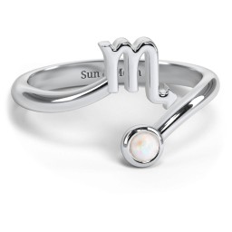 Zodiac Sign & Birthstone Bypass Ring in 925 Sterling Silver with Opal