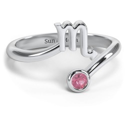 Zodiac Sign & Birthstone Bypass Ring in 925 Sterling Silver with Pink Tourmaline