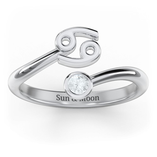 Zodiac Sign & Birthstone Bypass Ring – Sterling Silver with Aquamarine