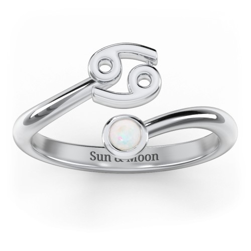 Zodiac Sign & Birthstone Bypass Ring – Sterling Silver with Opal