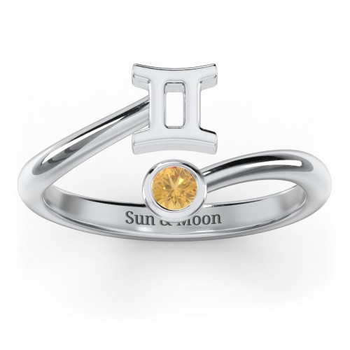 Zodiac Sign & Birthstone Bypass Ring – Sterling Silver with Citrine