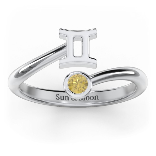 Zodiac Sign & Birthstone Bypass Ring – Sterling Silver with Citrine