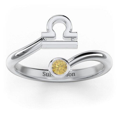 Zodiac Sign & Birthstone Bypass Ring – Sterling Silver with Citrine