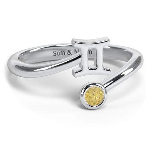 Zodiac Sign & Birthstone Bypass Ring – Sterling Silver with Citrine