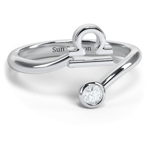 Zodiac Sign & Birthstone Bypass Ring – Sterling Silver with Aquamarine
