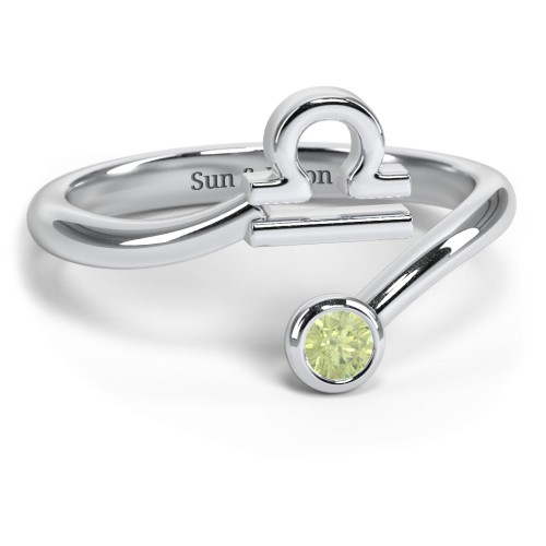 Zodiac Sign & Birthstone Bypass Ring – Sterling Silver with Peridot