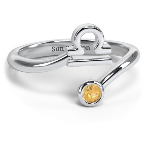 Zodiac Sign & Birthstone Bypass Ring – Sterling Silver with Citrine