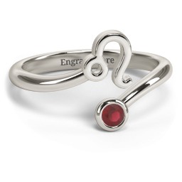 Zodiac Sign & Birthstone Bypass Ring in 10K Solid White Gold with Garnet