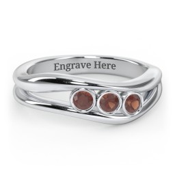 Curved 3 Bezel-Set Round Birthstone Ring